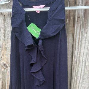 Lilly Pulitzer Navy Ruffle-Front Midi Dress